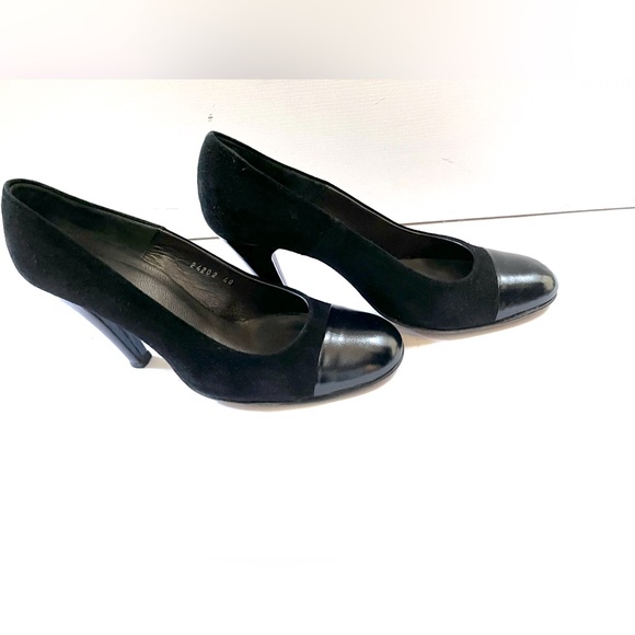 Black real suede shoes with black patent leather  capped toe & leather heels 40 - Picture 3 of 16
